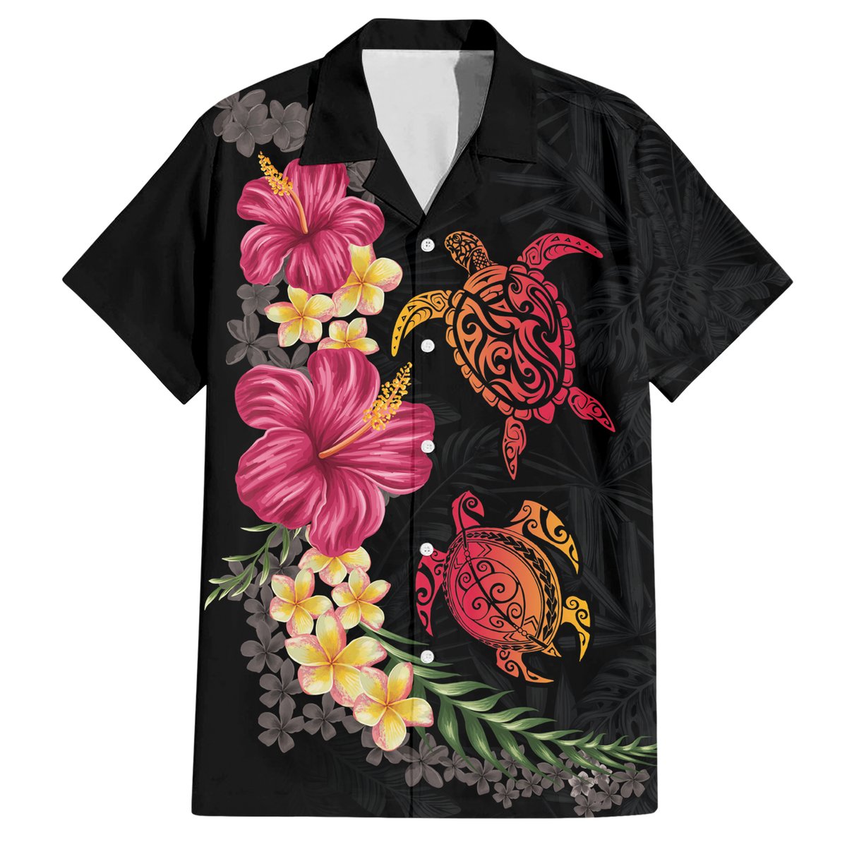 Hawaiian Flower and Tribal Turtle Hawaiian Shirt Colorful Style LT03 Black - Polynesian Pride