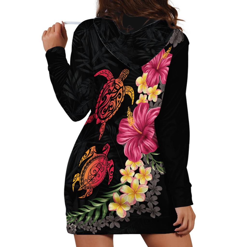 Hawaiian Flower and Tribal Turtle Hoodie Dress Colorful Style LT03 - Polynesian Pride