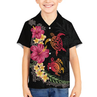 Hawaiian Flower and Tribal Turtle Kid Hawaiian Shirt Colorful Style LT03 Kid Black - Polynesian Pride
