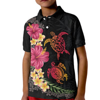 Hawaiian Flower and Tribal Turtle Kid Polo Shirt Colorful Style