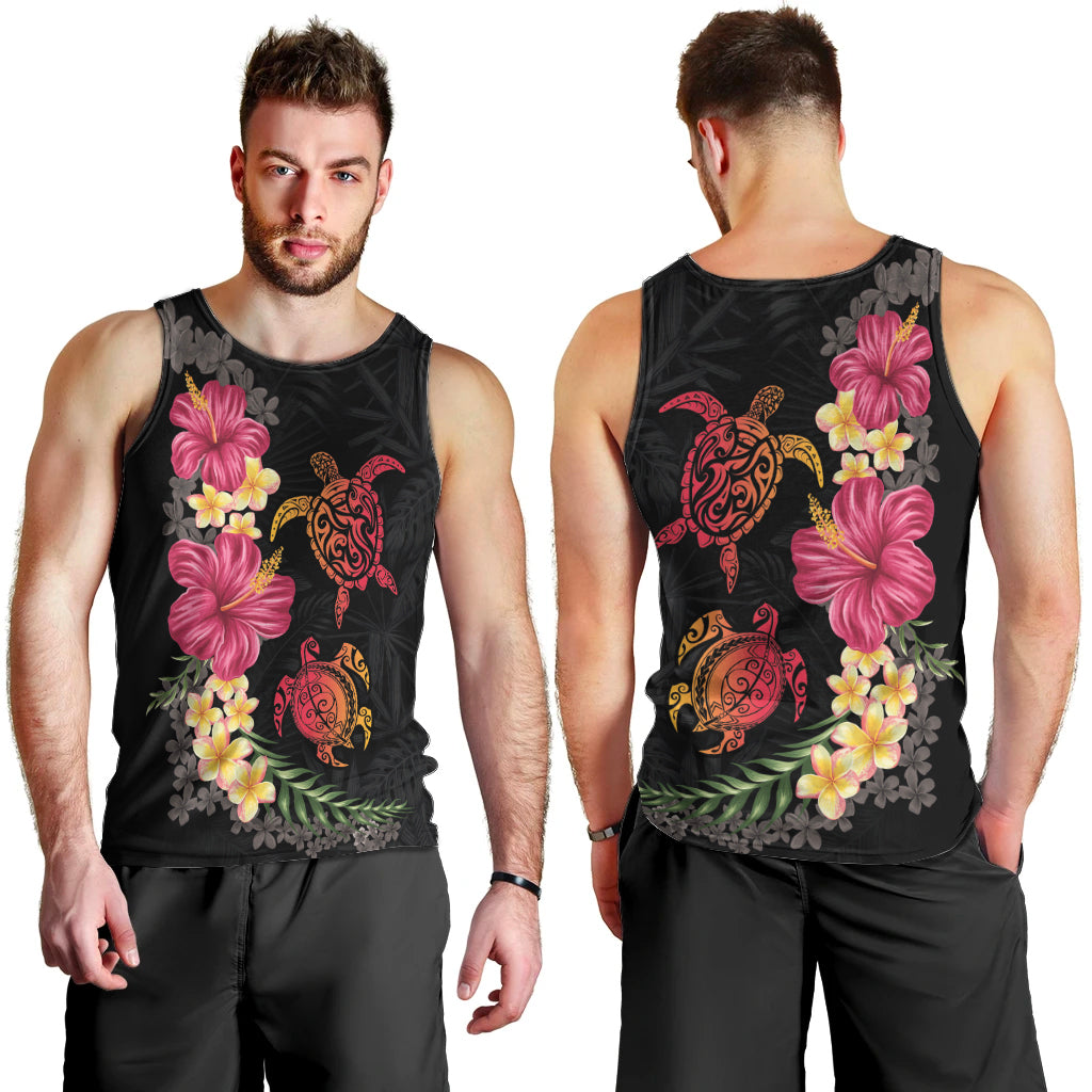 Hawaiian Flower and Tribal Turtle Men Tank Top Colorful Style LT03 - Polynesian Pride