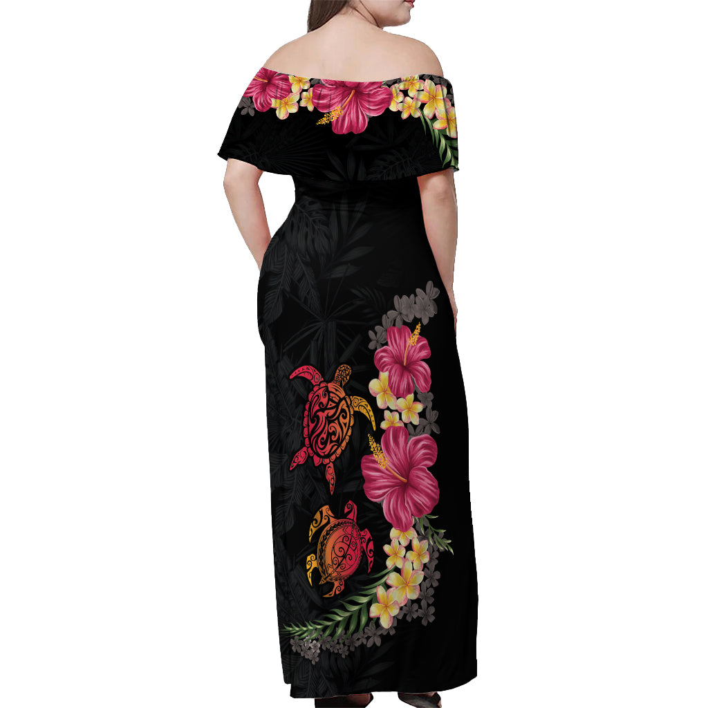 Hawaiian Flower and Tribal Turtle Off Shoulder Maxi Dress Colorful Style LT03 - Polynesian Pride