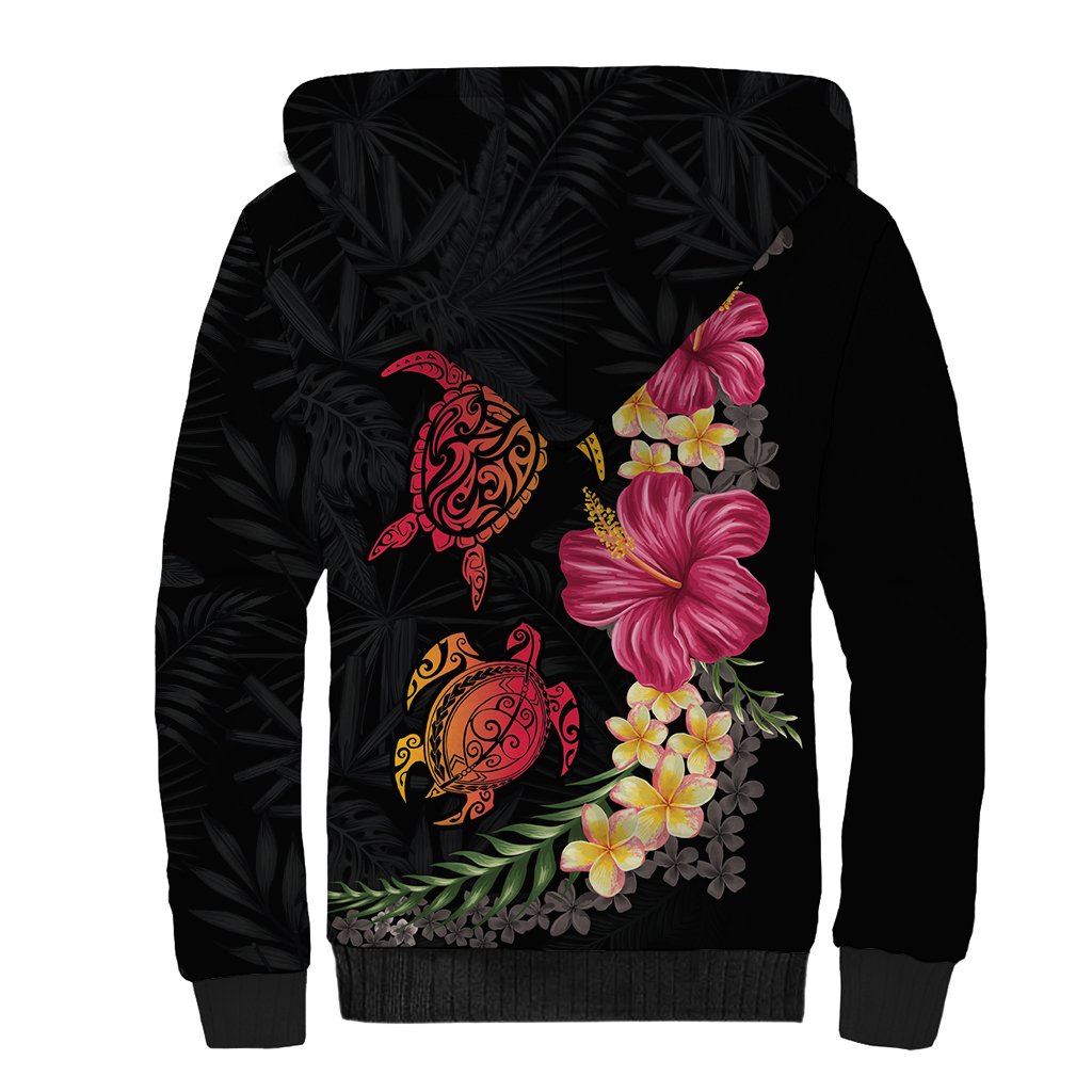 Hawaiian Flower and Tribal Turtle Sherpa Hoodie Colorful Style LT03 - Polynesian Pride