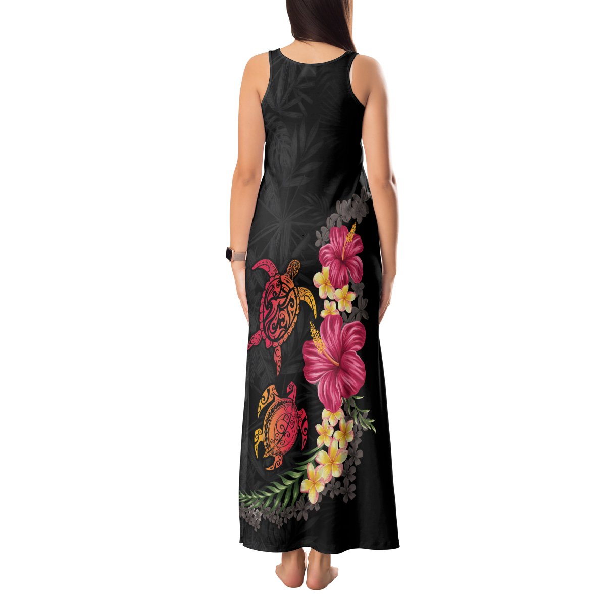 Hawaiian Flower and Tribal Turtle Tank Maxi Dress Colorful Style LT03 - Polynesian Pride