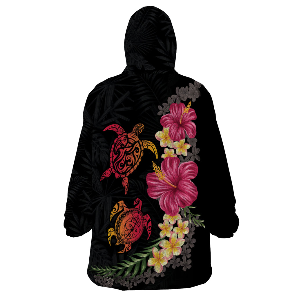 Hawaiian Flower and Tribal Turtle Wearable Blanket Hoodie Colorful Style LT03 - Polynesian Pride