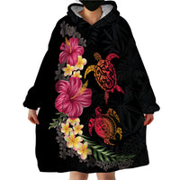 Hawaiian Flower and Tribal Turtle Wearable Blanket Hoodie Colorful Style LT03 - Polynesian Pride