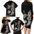 Hawaiian Flower and Tribal Turtle Family Matching Long Sleeve Bodycon Dress and Hawaiian Shirt Grayscale Mode