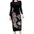 Hawaiian Flower and Tribal Turtle Family Matching Long Sleeve Bodycon Dress and Hawaiian Shirt Grayscale Mode