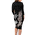 Hawaiian Flower and Tribal Turtle Family Matching Long Sleeve Bodycon Dress and Hawaiian Shirt Grayscale Mode