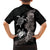 Hawaiian Flower and Tribal Turtle Family Matching Off The Shoulder Long Sleeve Dress and Hawaiian Shirt Grayscale Mode