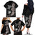 Hawaiian Flower and Tribal Turtle Family Matching Off The Shoulder Long Sleeve Dress and Hawaiian Shirt Grayscale Mode