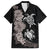 Hawaiian Flower and Tribal Turtle Family Matching Off The Shoulder Long Sleeve Dress and Hawaiian Shirt Grayscale Mode