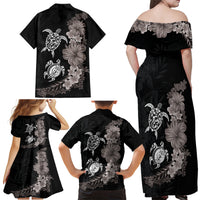 Hawaiian Flower and Tribal Turtle Family Matching Off Shoulder Maxi Dress and Hawaiian Shirt Grayscale Mode LT03 - Polynesian Pride