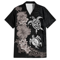 Hawaiian Flower and Tribal Turtle Family Matching Off Shoulder Maxi Dress and Hawaiian Shirt Grayscale Mode LT03 Dad's Shirt - Short Sleeve Black - Polynesian Pride