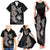 Hawaiian Flower and Tribal Turtle Family Matching Tank Maxi Dress and Hawaiian Shirt Grayscale Mode