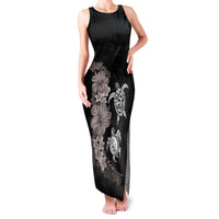 Hawaiian Flower and Tribal Turtle Family Matching Tank Maxi Dress and Hawaiian Shirt Grayscale Mode