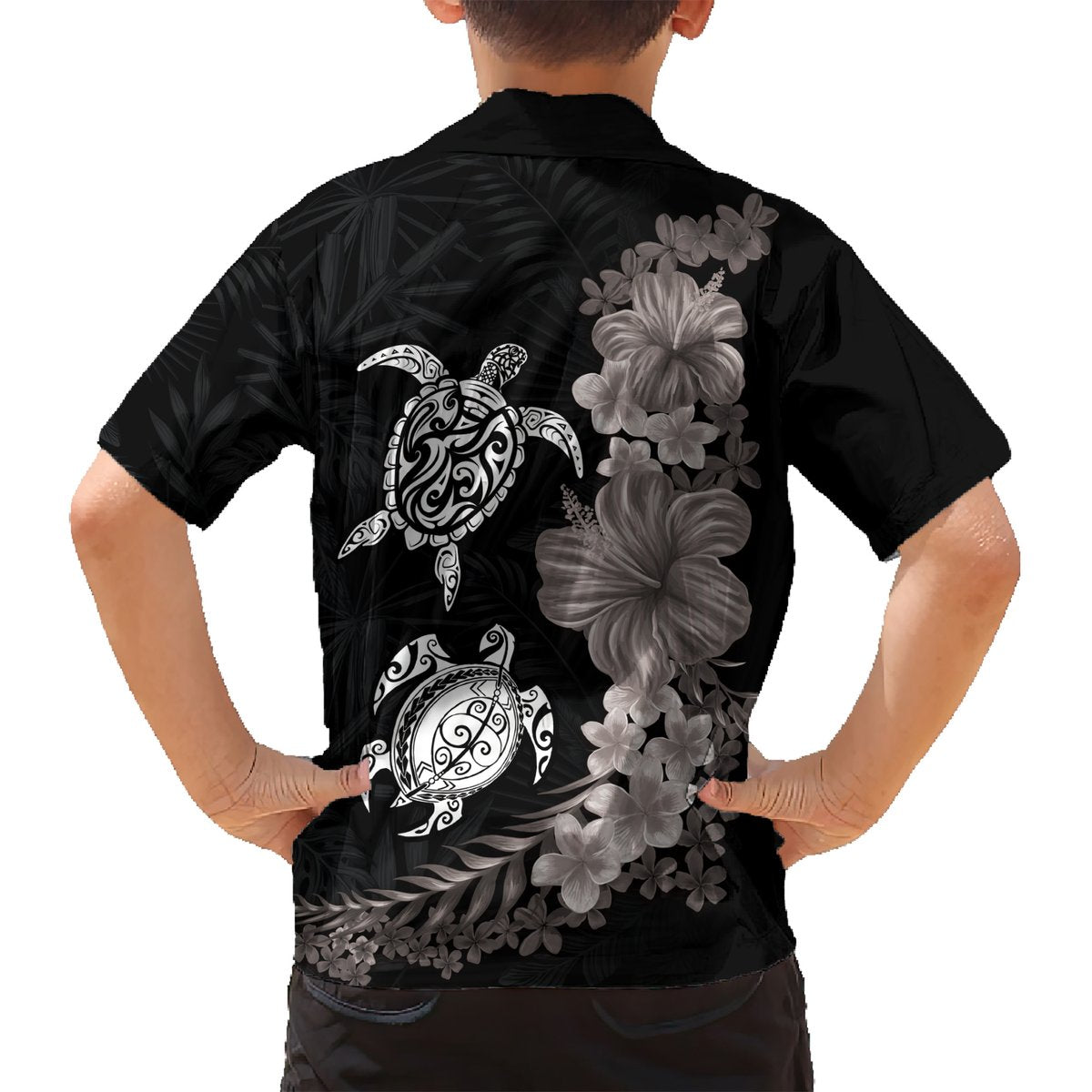 Hawaiian Flower and Tribal Turtle Hawaiian Shirt Grayscale Mode LT03 - Polynesian Pride