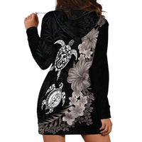 Hawaiian Flower and Tribal Turtle Hoodie Dress Grayscale Mode LT03 - Polynesian Pride