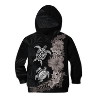 Hawaiian Flower and Tribal Turtle Kid Hoodie Grayscale Mode