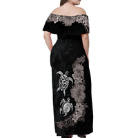 Hawaiian Flower and Tribal Turtle Off Shoulder Maxi Dress Grayscale Mode LT03 - Polynesian Pride