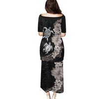 Hawaiian Flower and Tribal Turtle Puletasi Grayscale Mode LT03 - Polynesian Pride