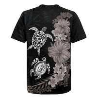Hawaiian Flower and Tribal Turtle Rugby Jersey Grayscale Mode