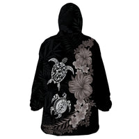 Hawaiian Flower and Tribal Turtle Wearable Blanket Hoodie Grayscale Mode LT03 - Polynesian Pride