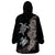 Hawaiian Flower and Tribal Turtle Wearable Blanket Hoodie Grayscale Mode