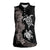 Hawaiian Flower and Tribal Turtle Women Sleeveless Polo Shirt Grayscale Mode