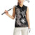 Hawaiian Flower and Tribal Turtle Women Sleeveless Polo Shirt Grayscale Mode