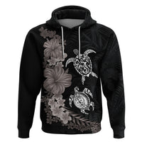 Hawaiian Flower and Tribal Turtle Zip Hoodie Grayscale Mode