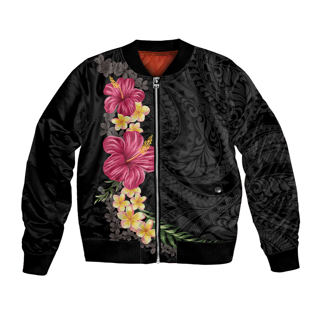 Hawaiian Plumeria and Hibiscus Bomber Jacket Colorful Style