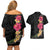 Hawaiian Plumeria and Hibiscus Couples Matching Off Shoulder Short Dress and Hawaiian Shirt Colorful Style