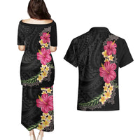 Hawaiian Plumeria and Hibiscus Couples Matching Puletasi and Hawaiian Shirt Colorful Style