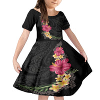 Hawaiian Plumeria and Hibiscus Family Matching Off Shoulder Short Dress and Hawaiian Shirt Colorful Style
