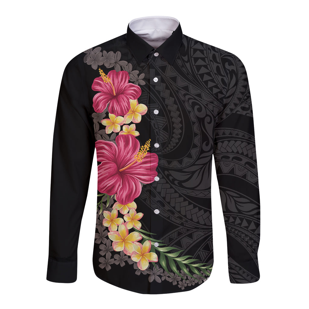 Hawaiian Plumeria and Hibiscus Long Sleeve Button Shirt Colorful Style