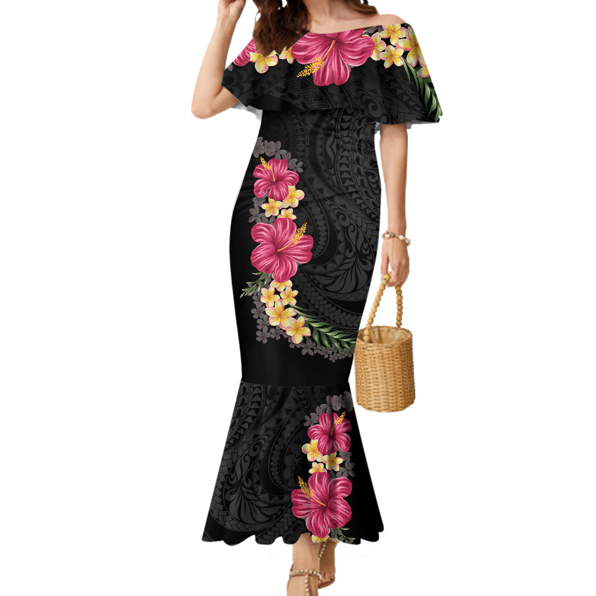 Hawaiian Plumeria and Hibiscus Mermaid Dress Colorful Style