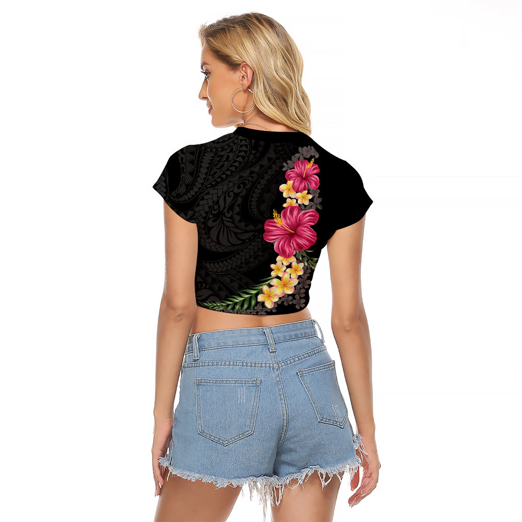Hawaiian Plumeria and Hibiscus Raglan Cropped T Shirt Colorful Style