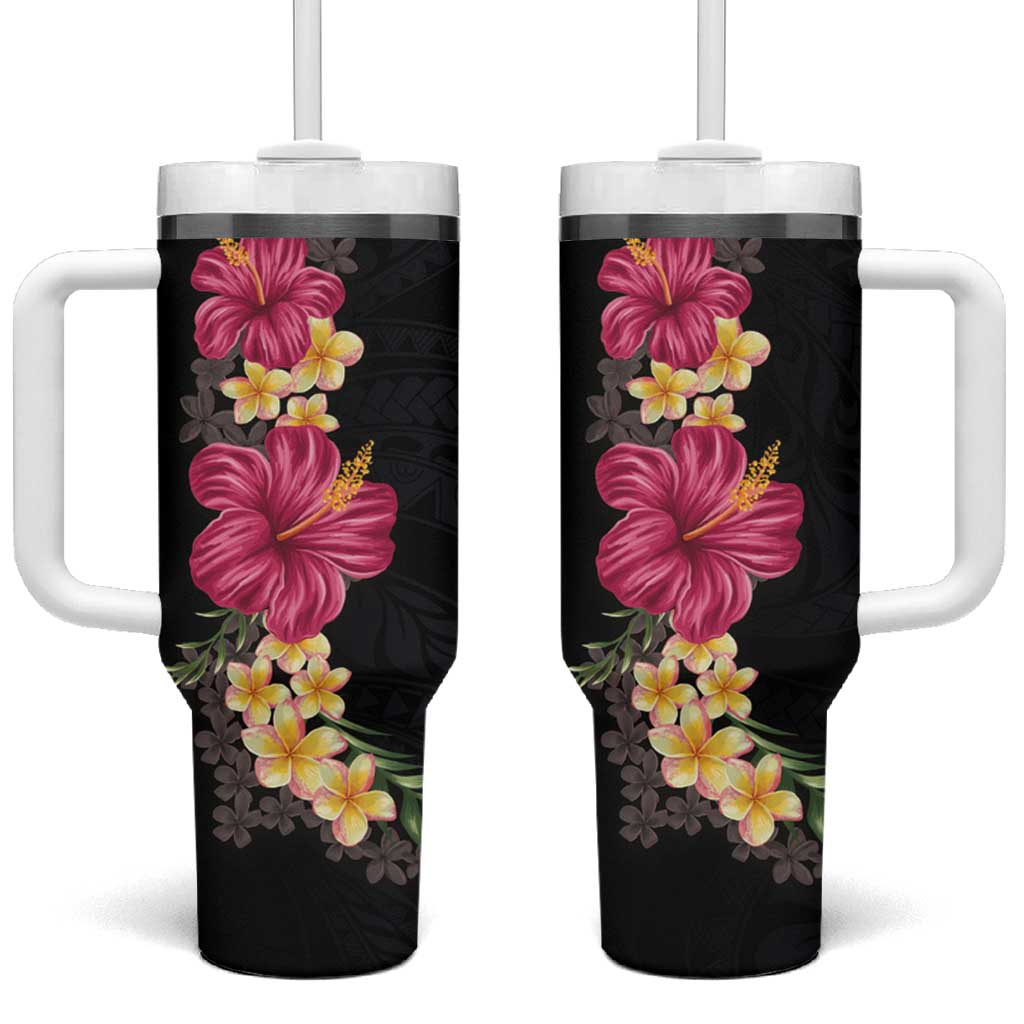 Hawaiian Plumeria and Hibiscus Tumbler With Handle Colorful Style