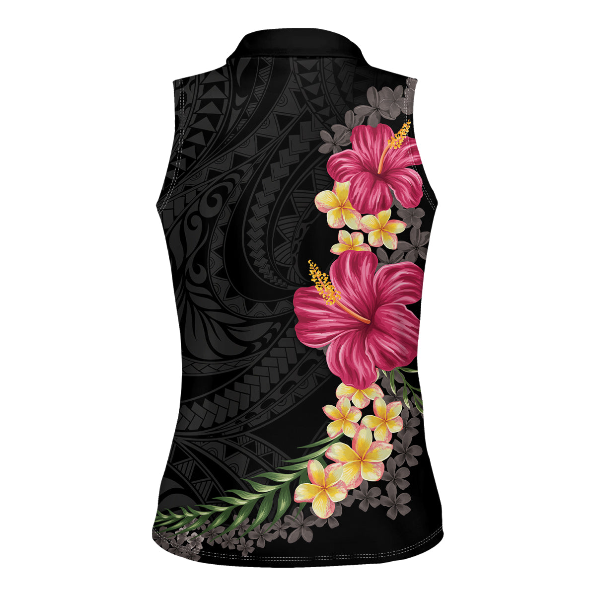 Hawaiian Plumeria and Hibiscus Women Sleeveless Polo Shirt Colorful Style