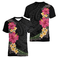 Hawaiian Plumeria and Hibiscus Women V-Neck T-Shirt Colorful Style
