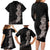 Hawaiian Plumeria and Hibiscus Family Matching Long Sleeve Bodycon Dress and Hawaiian Shirt Grayscale Mode