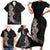 Hawaiian Plumeria and Hibiscus Family Matching Short Sleeve Bodycon Dress and Hawaiian Shirt Grayscale Mode