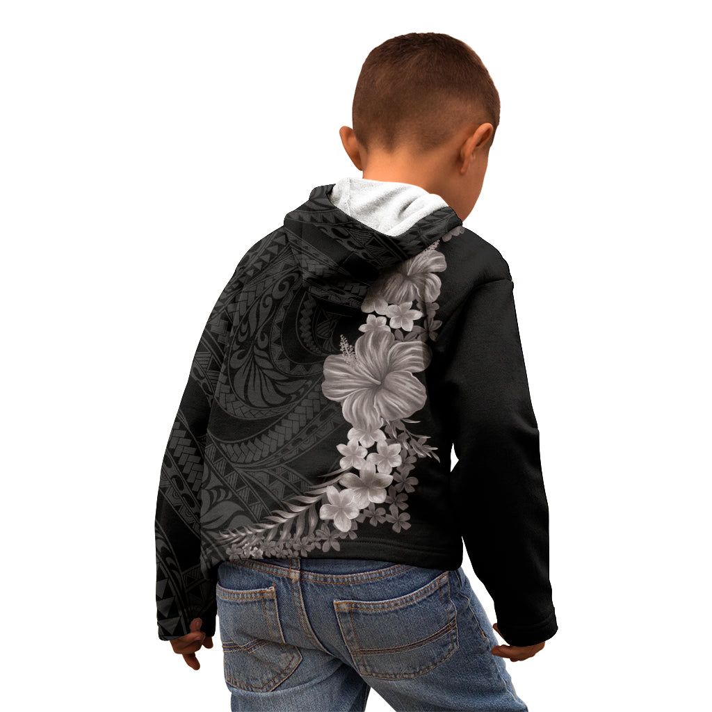 Hawaiian Plumeria and Hibiscus Kid Hoodie Grayscale Mode