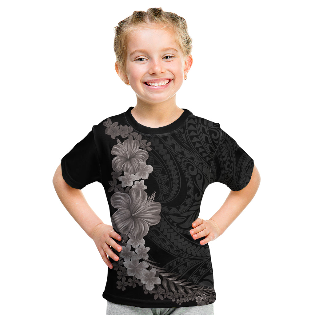 Hawaiian Plumeria and Hibiscus Kid T Shirt Grayscale Mode