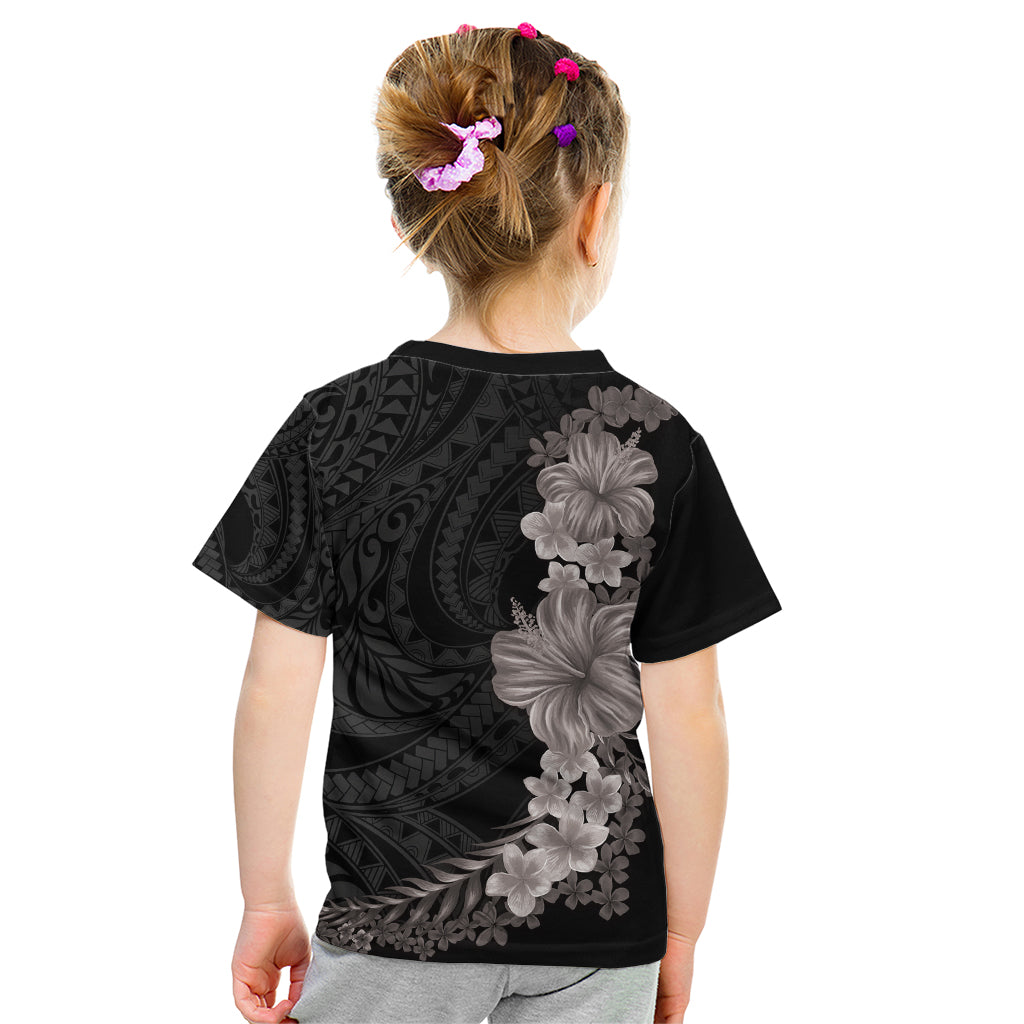 Hawaiian Plumeria and Hibiscus Kid T Shirt Grayscale Mode