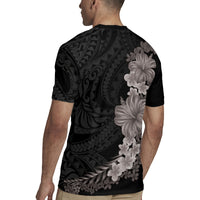 Hawaiian Plumeria and Hibiscus Rugby Jersey Grayscale Mode