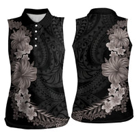Hawaiian Plumeria and Hibiscus Women Sleeveless Polo Shirt Grayscale Mode