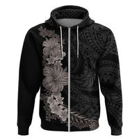 Hawaiian Plumeria and Hibiscus Zip Hoodie Grayscale Mode