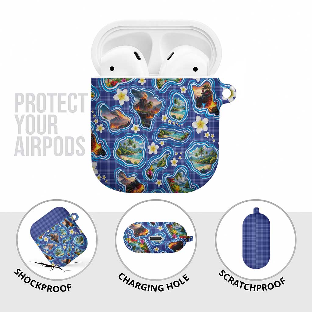 Hawaiian Island Shapes-Iconic Landscape AirPods Case with Plumeria and Palaka Blue Color